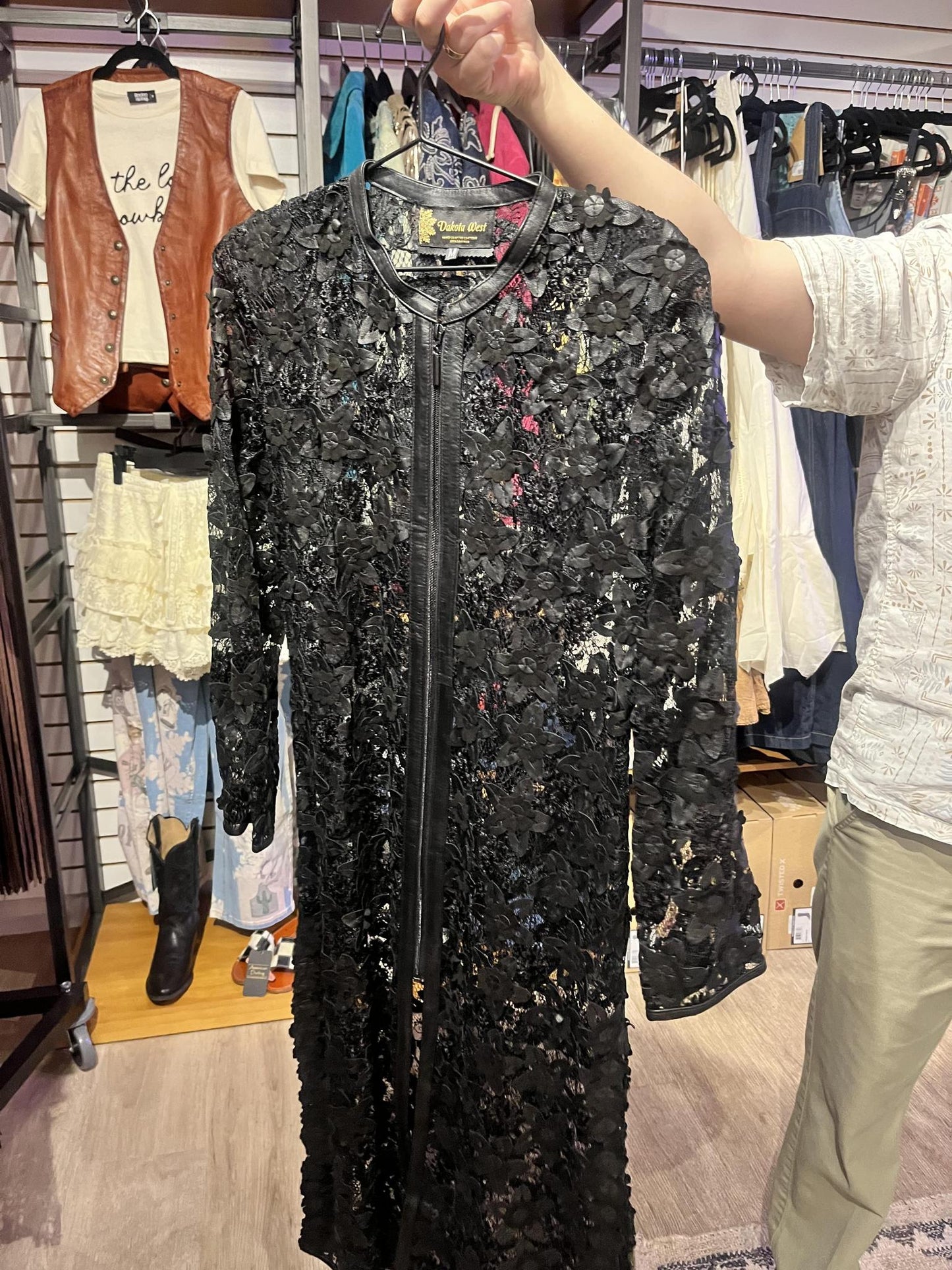 Dakota West Black French Lace Long Sleeve Duster