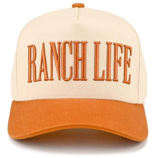 C.C RANCH LIFE Letter Embroidered Two Tone Trucker Hat Burnt Orange - Front View