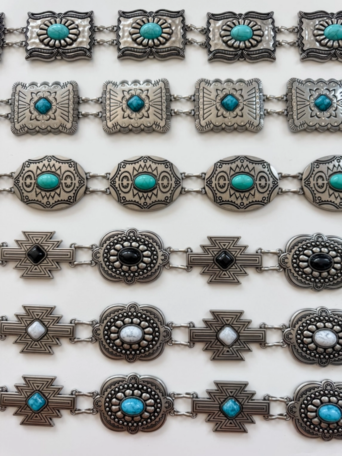 Western Concho Chain Belt Vintage Silver Style