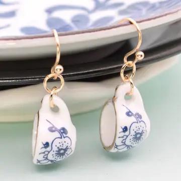 Ceramic Tea Cup Earrings – Vintage Print