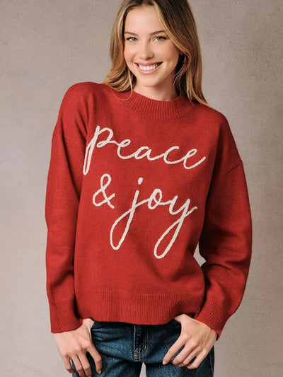 Mock Neck Long Sleeve Peace & Joy Knit Sweater