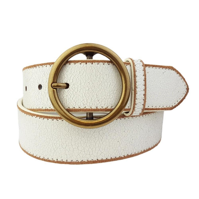 Axesoria West Vintage Leather belt with distress burnish edge | Cream (Brass)