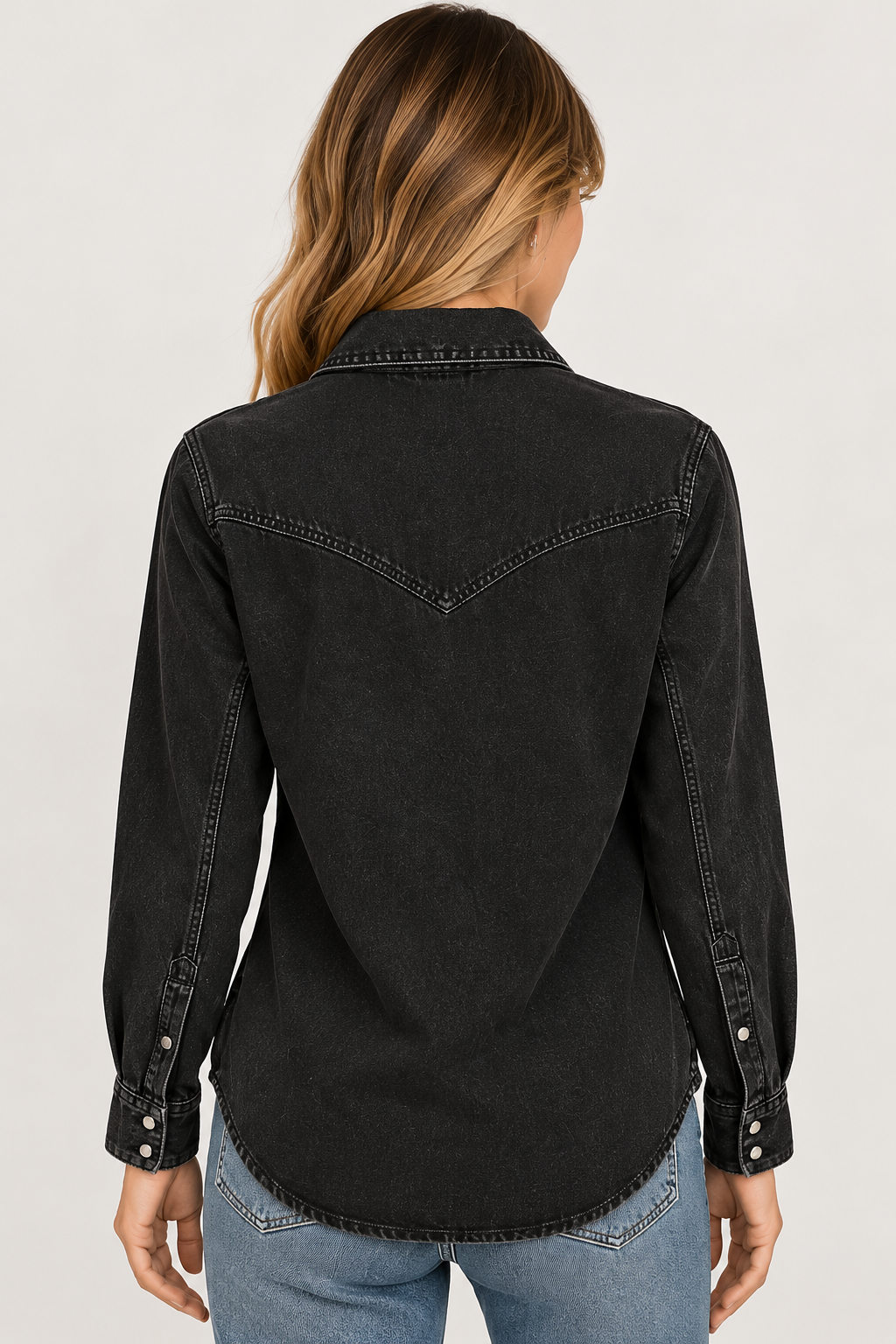 Rock & Roll Black Washed Denim Western Snap Shirt