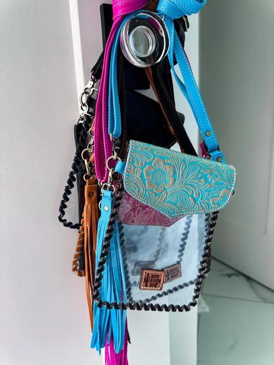 Phone Clear Crossbody Western Tooled Leather Mobile Purse