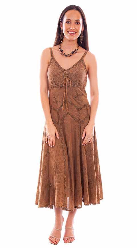 Midi Tank Dress with Embroidered Details Tie Front