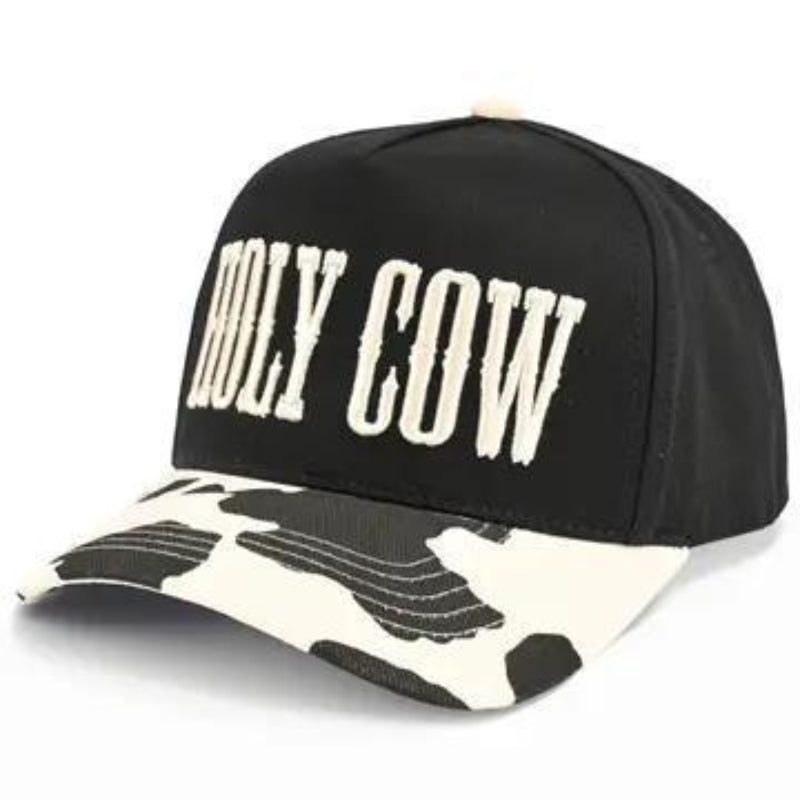 C.C HOLY COW Letter Embroidered Two Tone Trucker Hat Black/Black - Side View
