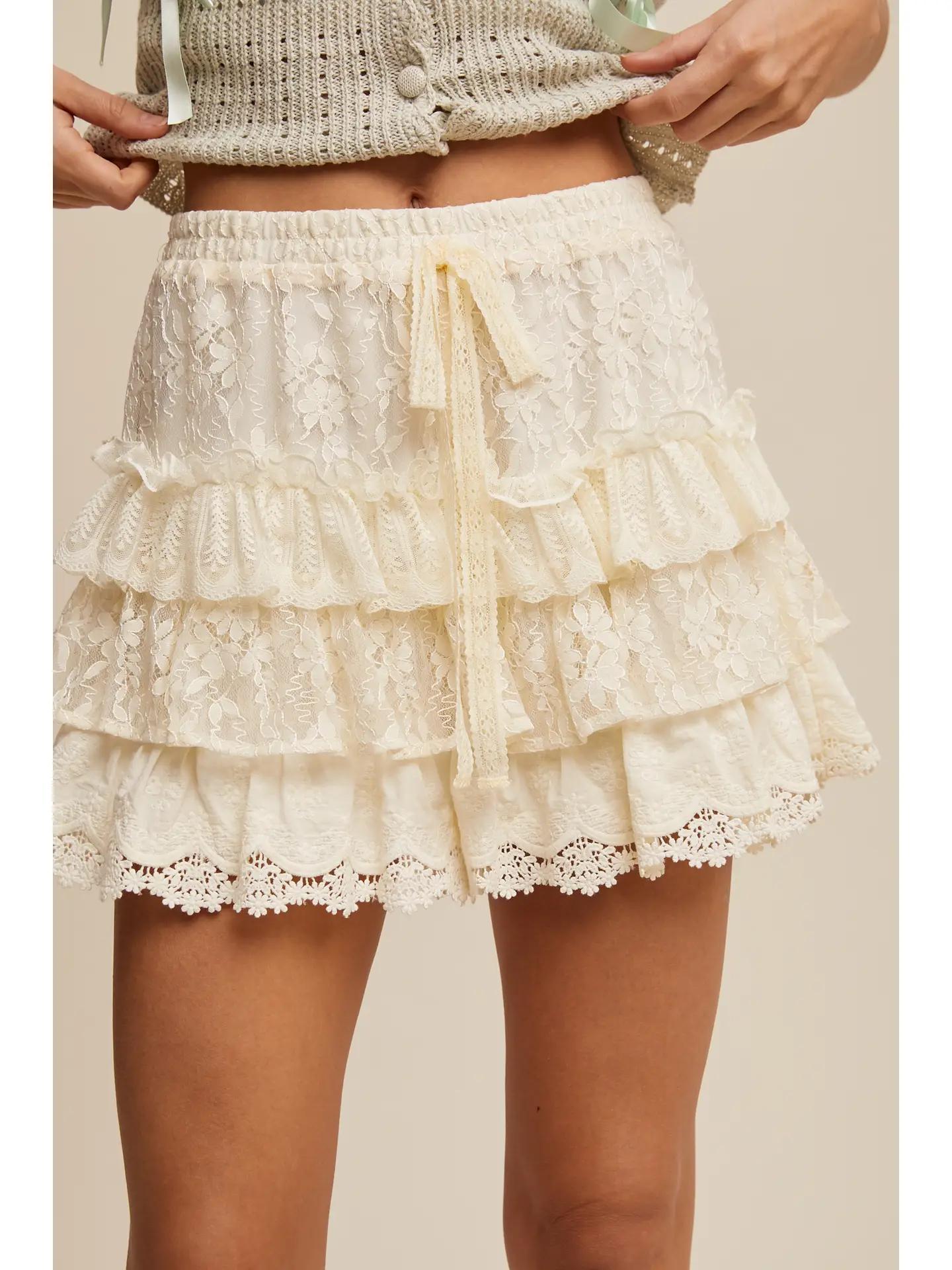 Lace Tiered Shorts with Ruffle Details