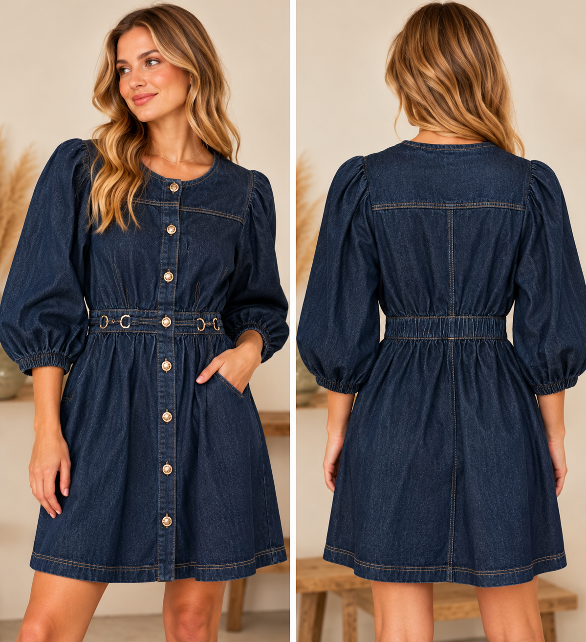 Entro Dark Wash Denim Button Front Dress