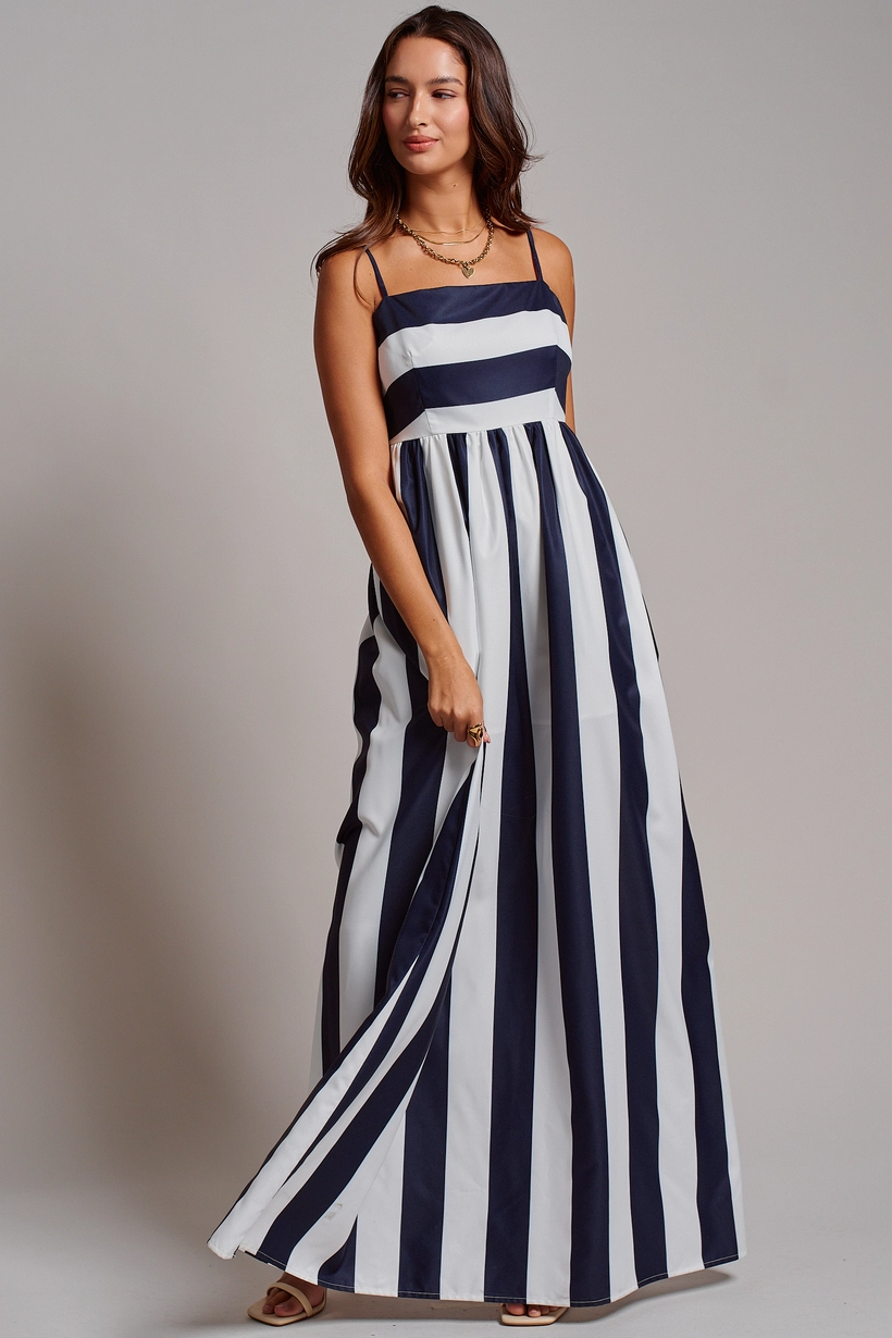 vertical stripe maxi dress Smocked Back R2902011M This versatile dress is Size:16.5 - 34/35 Fortunate One | Winter
