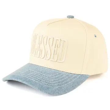 Blessed Letter Embroidered Two Tone Trucker Cap - Denim