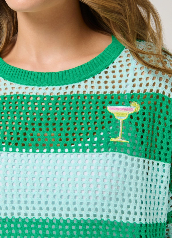 MARGARITA STRIPED MESH SWEATER LARGE