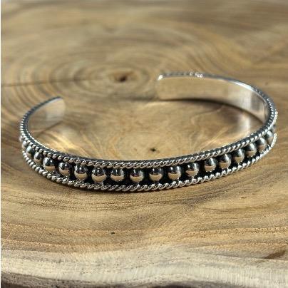 BOHO SOL SILVER 5MM BALL CUFF BRACELET