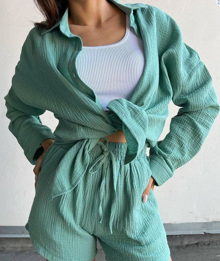 Textured Long Sleeve Button Up
