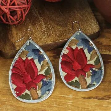 Floral Teardrop Earrings – Silver