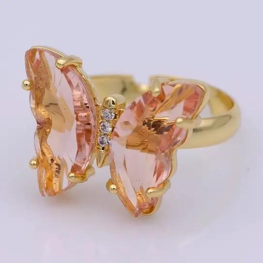24K Gold Filled Citrine Peach CZ Butterfly Mariposa Ring
