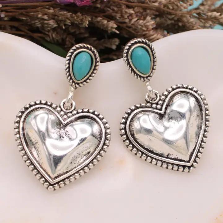 Southwest Love Silver Heart Post Earrings