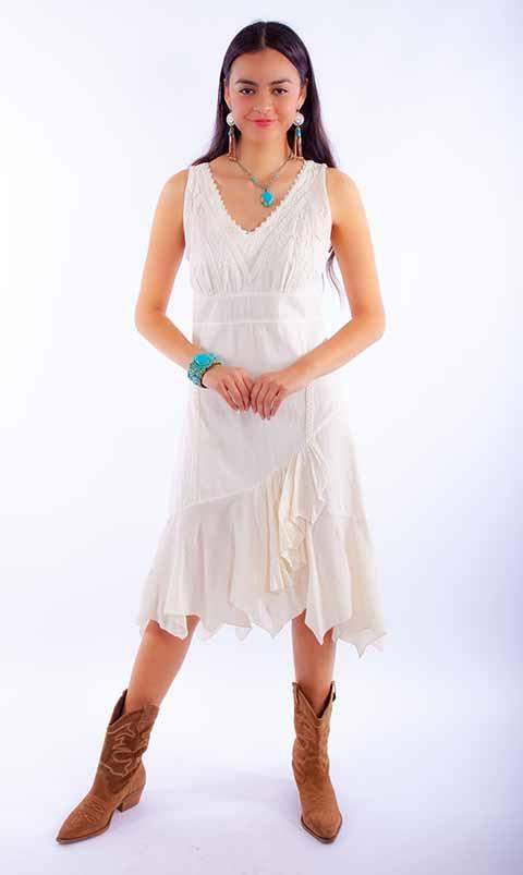 Sleeveless Embroidered Dress with Ruffle Bottom