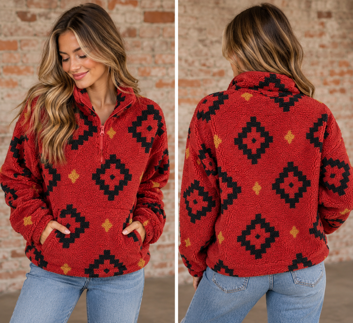 Rock & Roll Denim Diamond Aztec Sherpa