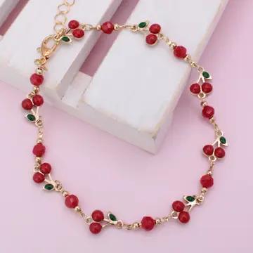 Cherry Bead Anklet – Red