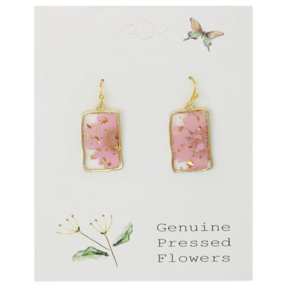 Pink Dried Flower Rectangle Gold