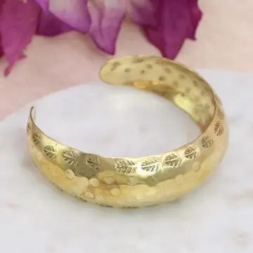 Hammered Dome Cuff Bracelet - Gold