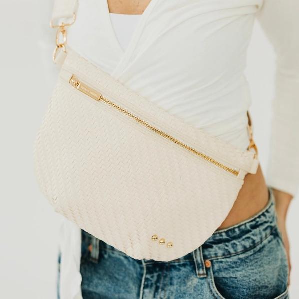 Diagonal Woven Westlyn Bum Bag Cream