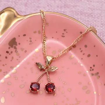 Crystal Cherry Necklace – Gold