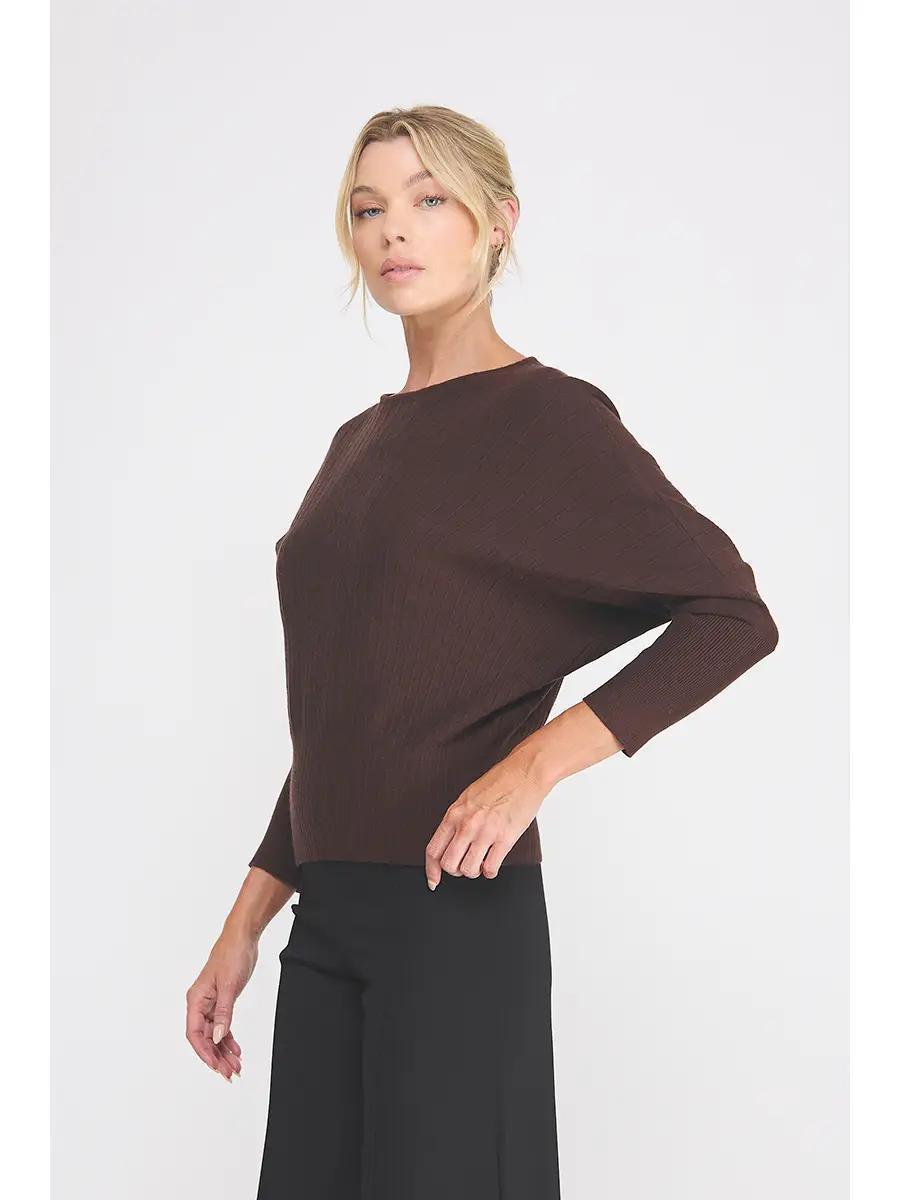 Fine Gauge Long Sleeve Dolman with Vertical Fanned Lines Sweater