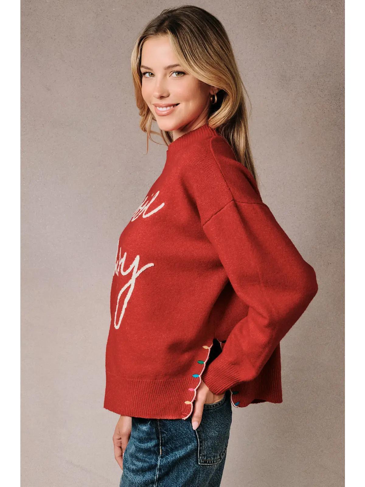 Mock Neck Long Sleeve Peace & Joy Knit Sweater