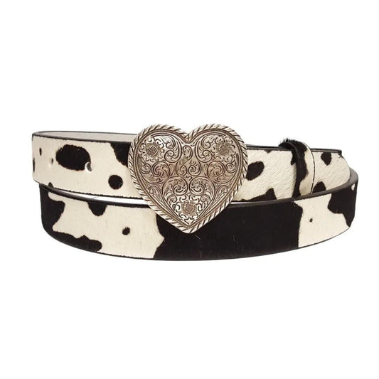 Axesoria West Western Silver Heart Buckle in Cow Hair Leather | Cow Black