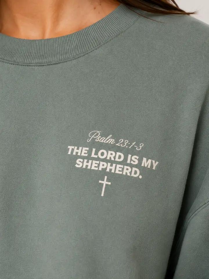Sweet Claire The Lord is my Shepherd Faith Graphic Sweatshirt - Dusty Sage
