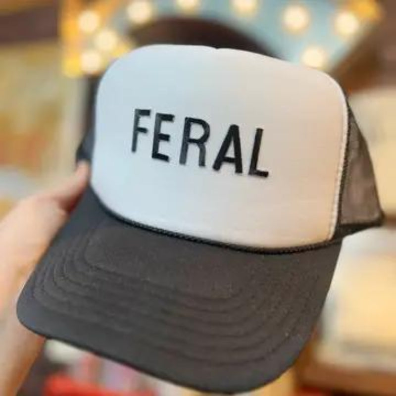 Vintage Bliss FERAL Trucker Hat Black & White Western Sarcastic
