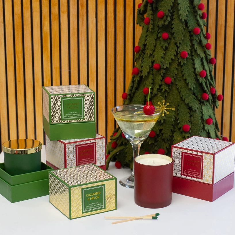 Red Cranberry Prosecco Gold Foil Boxed Holiday Candle