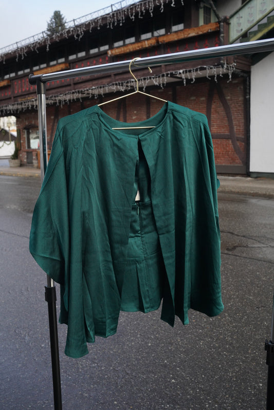 Jade Satin Cape Blouse - Dark Teal