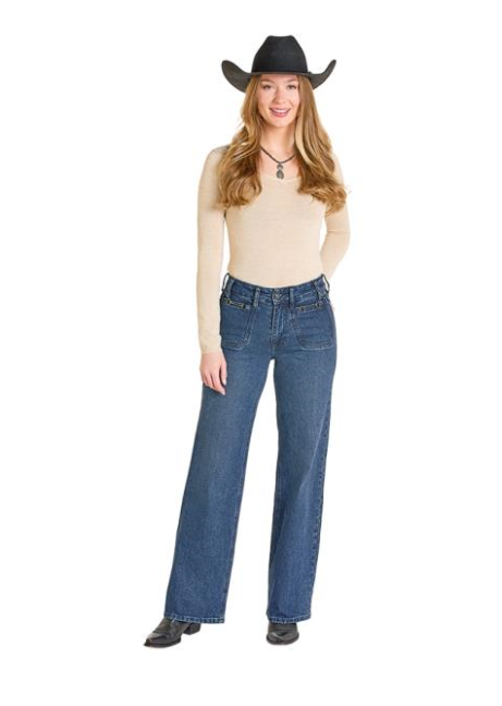 Rock 'n Roll Blue Clasp Detail Relaxed Flare Jeans - Medium Wash