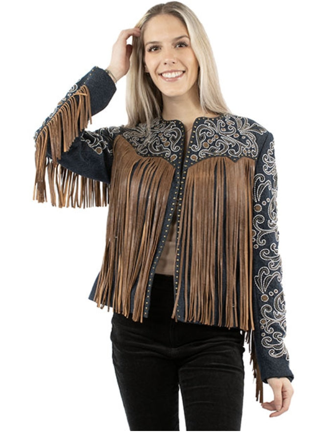 Scully Embroidered, Beaded and Fringed Jacket