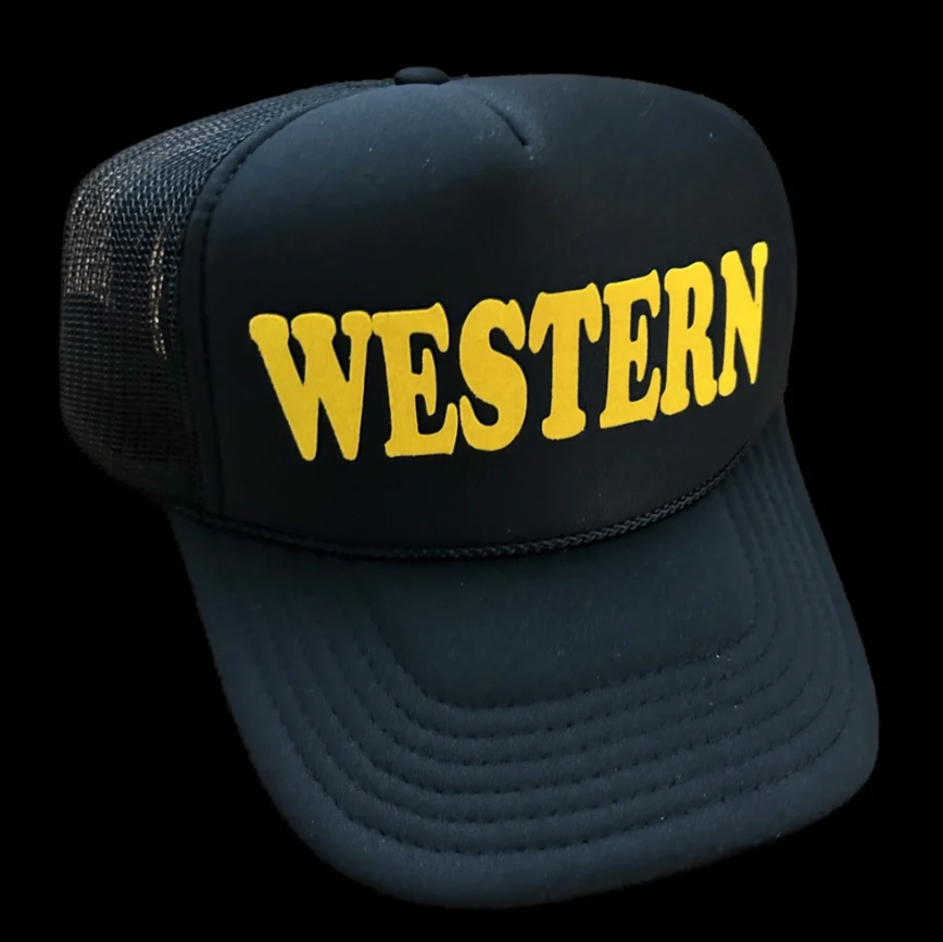 Western Mustard Flock Black Trucker