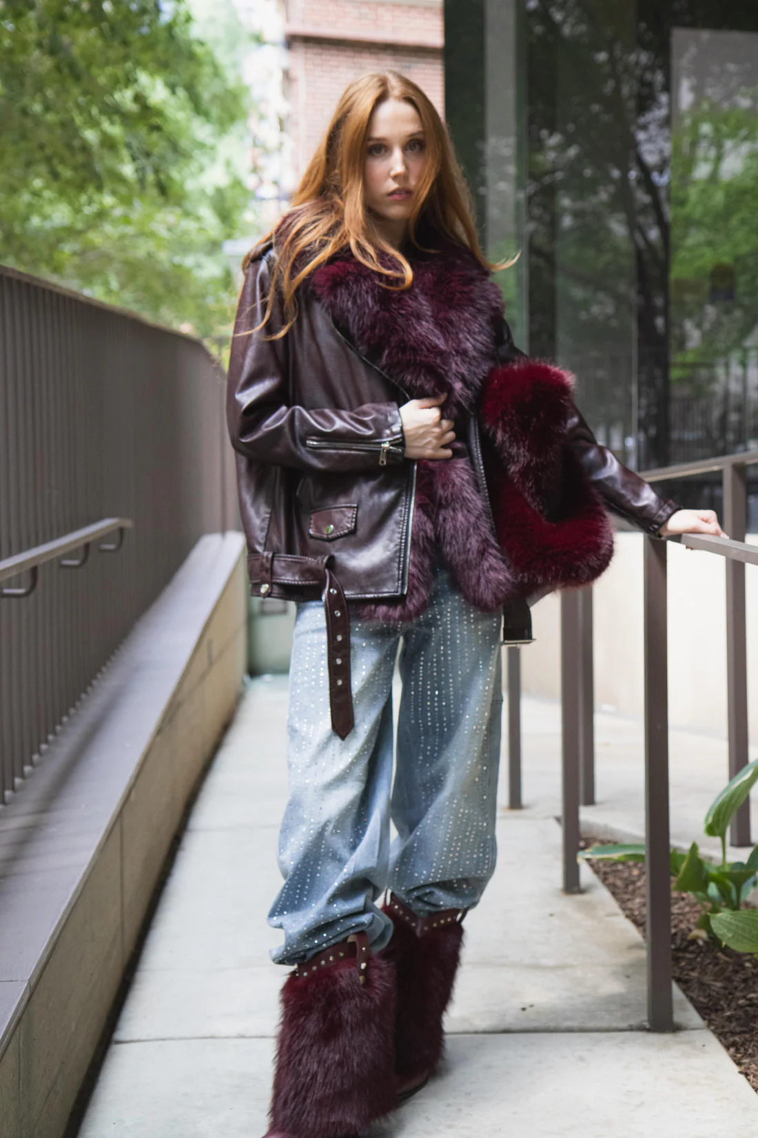 Violetta-Burgundy Faux Fur Western Bootie