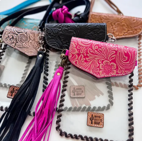 Phone Clear Crossbody Western Tooled Leather Mobile Purse