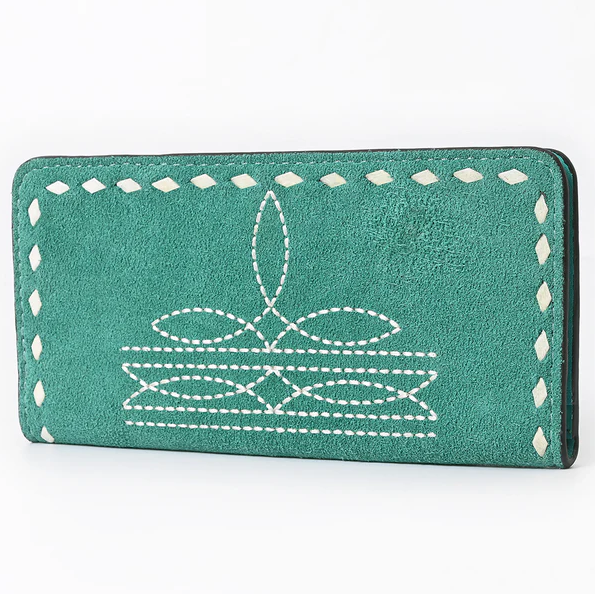 American Darling Genuine Suede Clutch Bag Western Boot Stitched Wallet