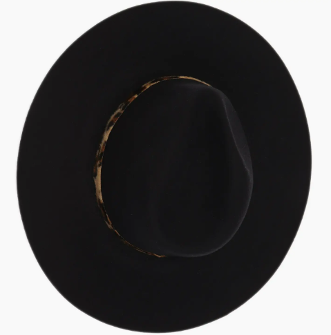 Leopard Trim Wool Felt Brim Hat