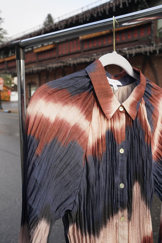 Pleated Raglan Sleeve Shirt - Midnight Tides Print