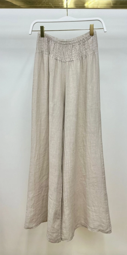 Milio Milano - Solid Linen Smocked Waist Pant