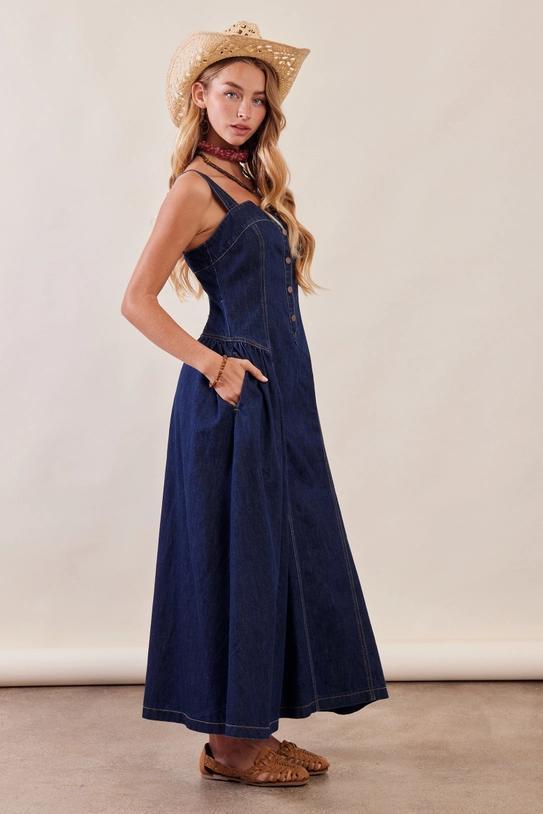 Button-Front Denim Maxi Dress