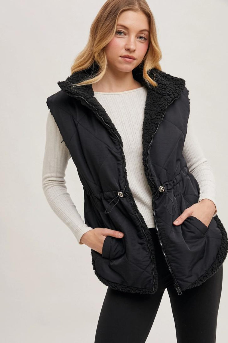 BLUIVY REVERSIBLE PUFFER AND SHERPA VEST - FRONT VIEW
