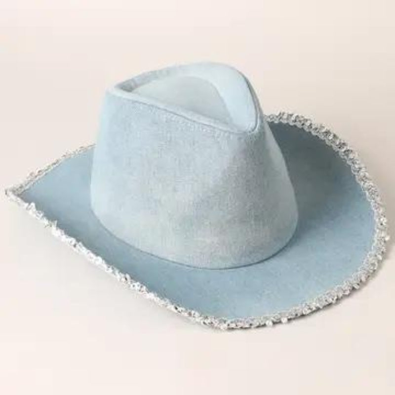 Fashion City Denim Cowboy Hat with Sequins in the Edge 