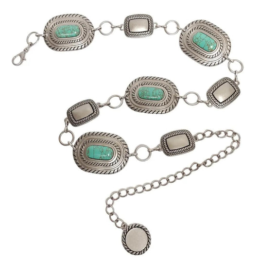 Axesoria West Vintage-Inspired Concho Chain Belt | Blue Stone
