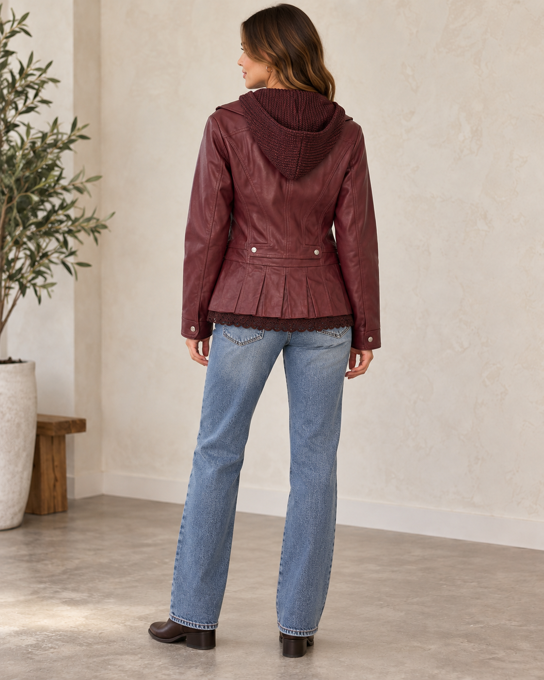 Montana Co Faux Leather Jacket Knit & Plate Trim