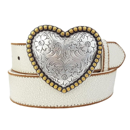 Axesoria West Western Heart Buckle w. Vintage Leather belt | Cream