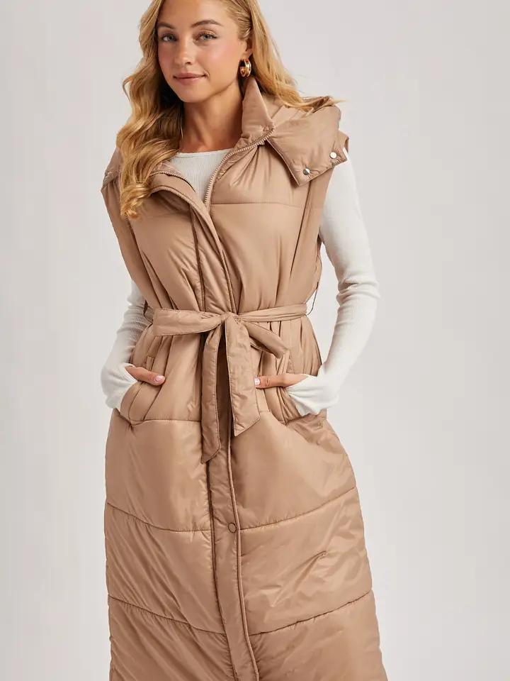 Belted Longline Puffer Vest